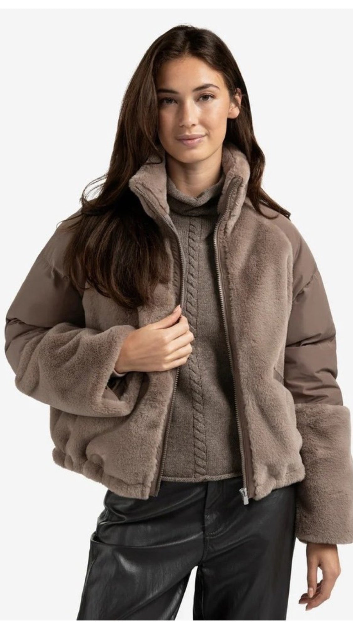 YaYa Taupe Faux Shearling & Quilted Jacket