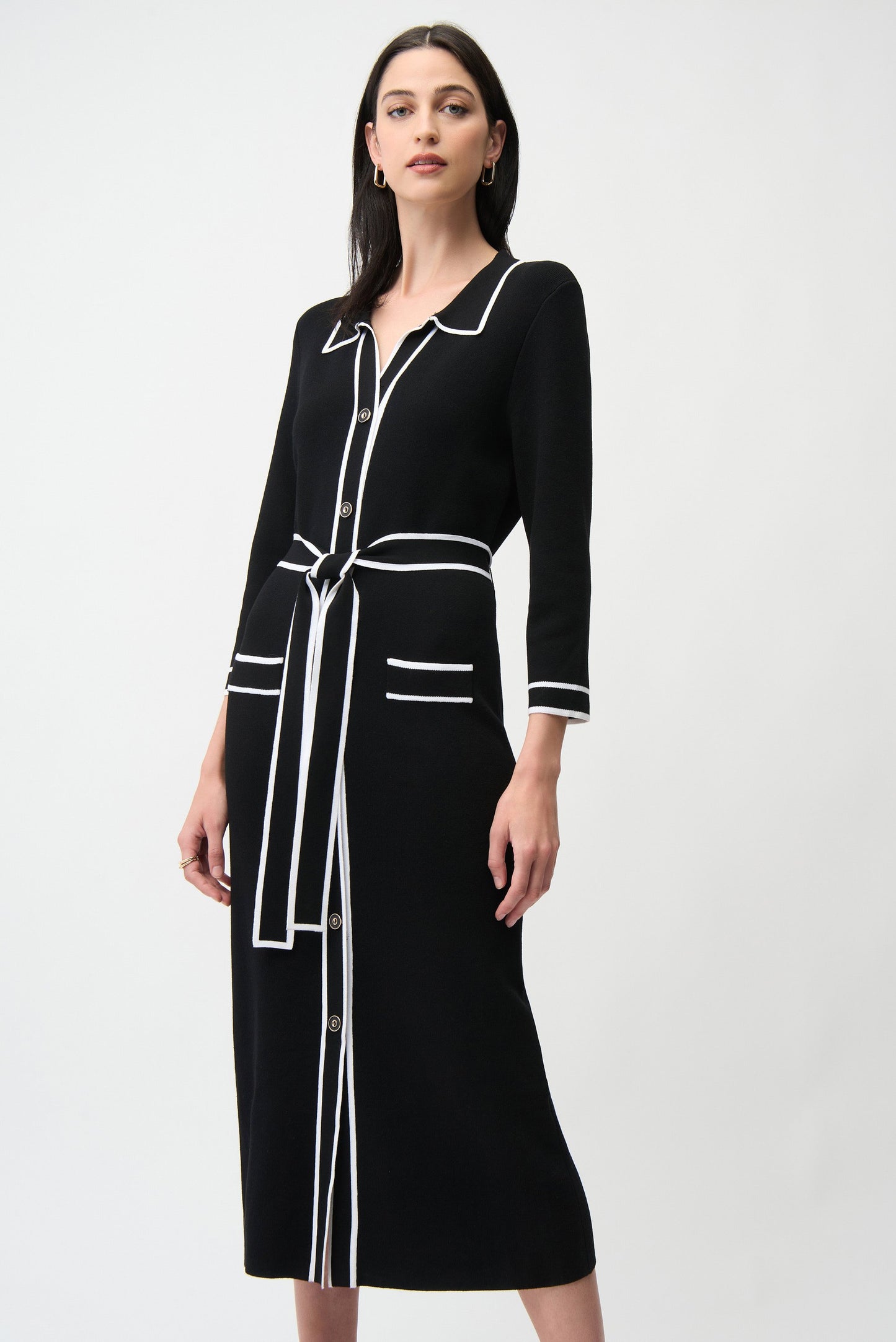 JOSEPH RIBKOFF 261944 Viscose Shirt Dress with Contrast Piping And Sash