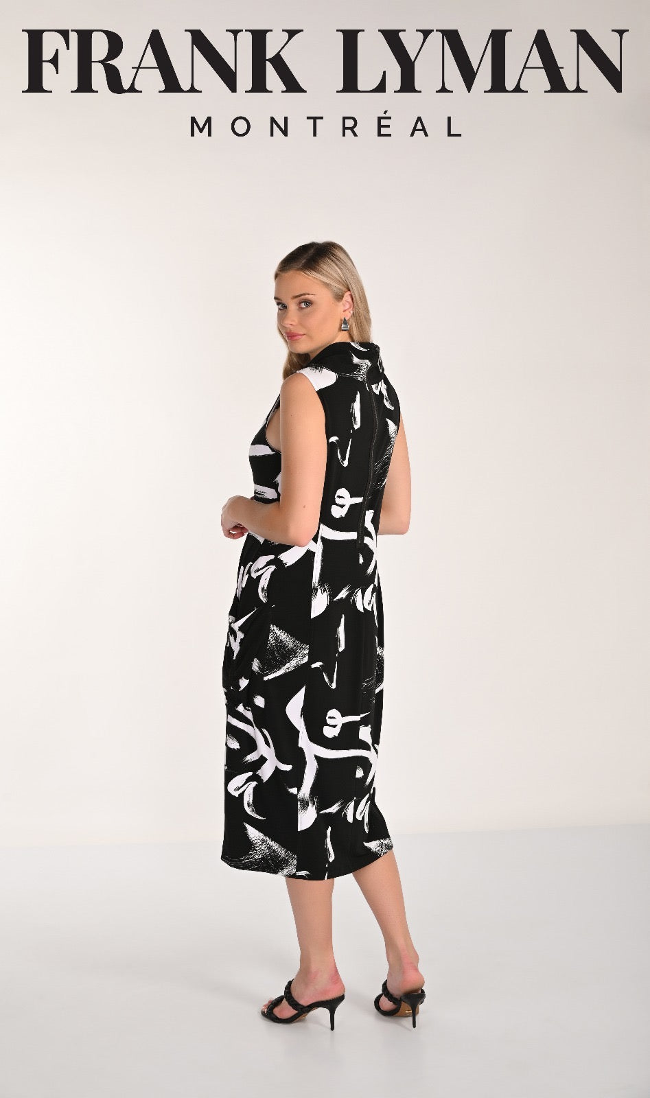 Frank Lyman Montréal – Black & White Print Midi Dress 266240