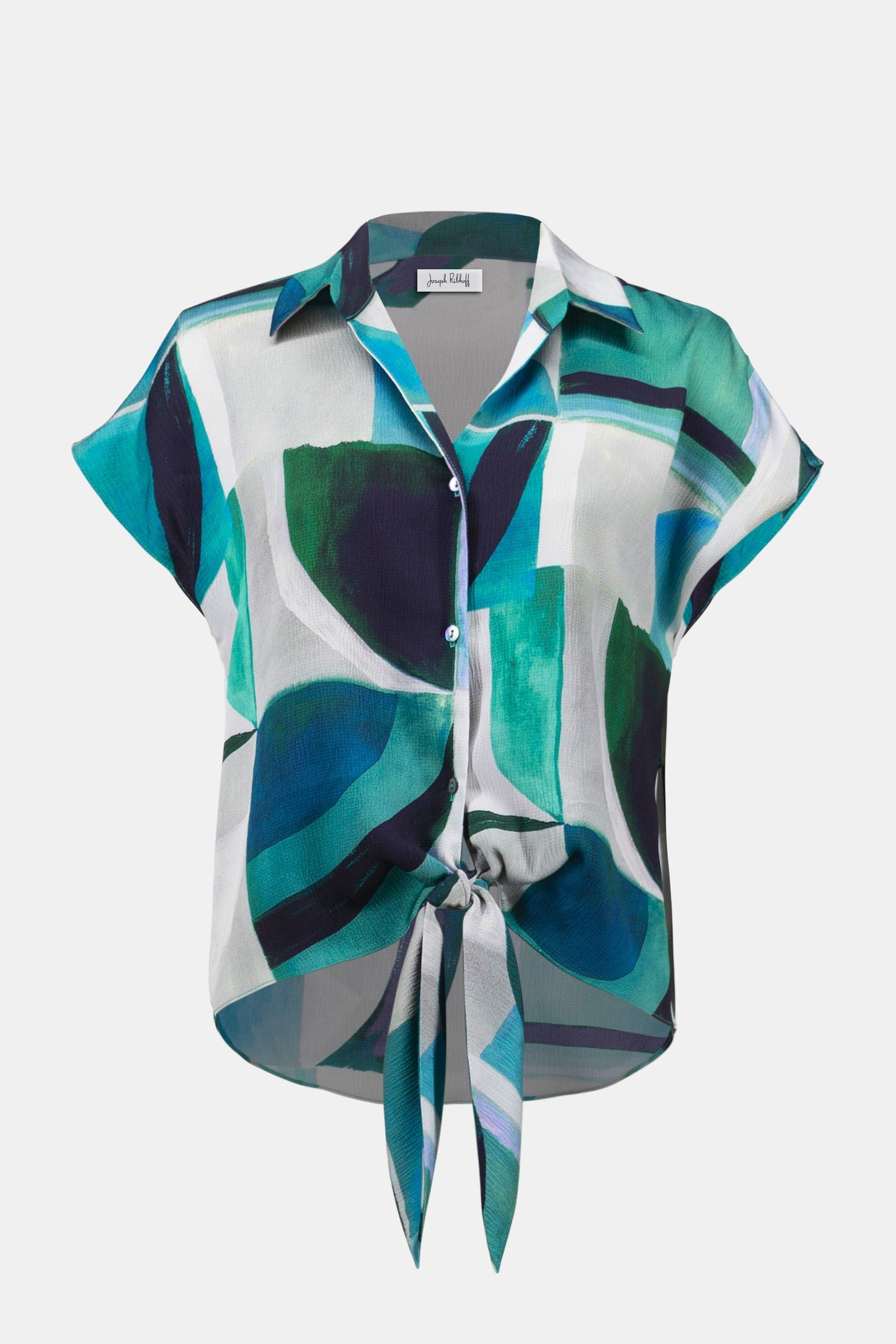 Textured Satin Geometric Print Boxy Top With Front Ties
261065