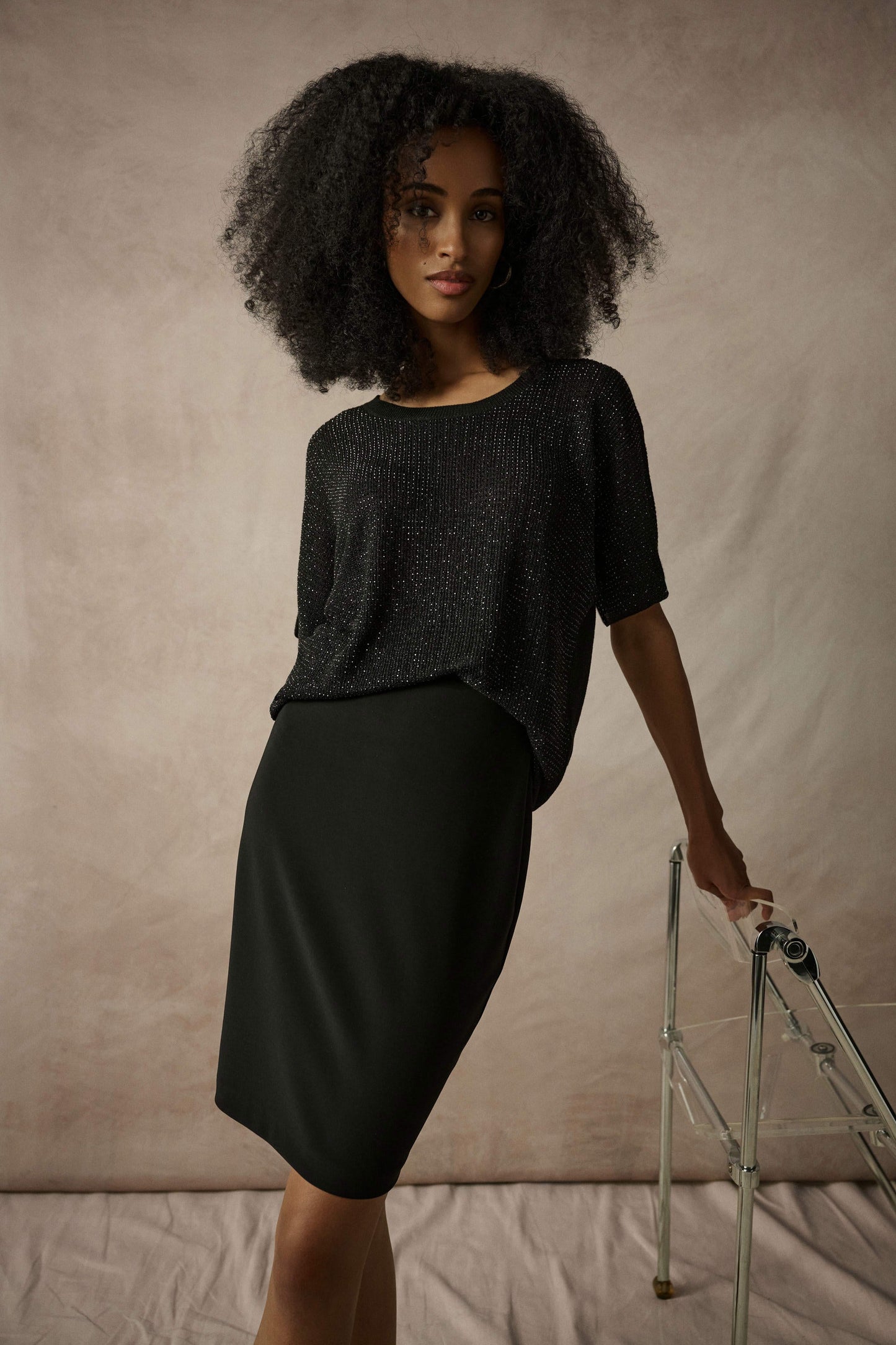 JOSEPH RIBKOFF 263900CO Metallic Knitted T-shirt with Rhinestones - Core Colours