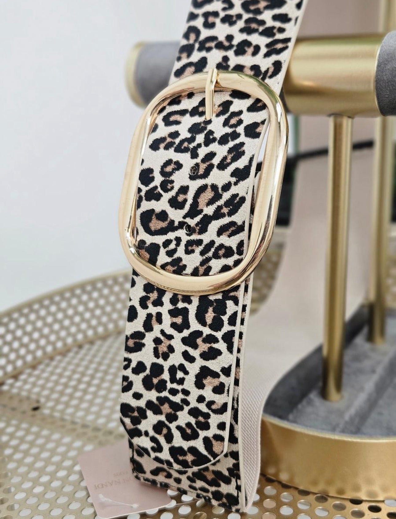 Leopard statement belt with gold buckle