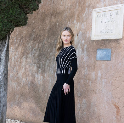 Black & White Stripe Detail Knit Sweater 8016