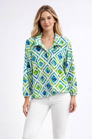 Yew Geometric Print Blouse – Green & Blue