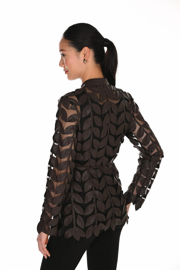 FRANK LYMAN 263739 Petal mesh zip jacket in Mocha