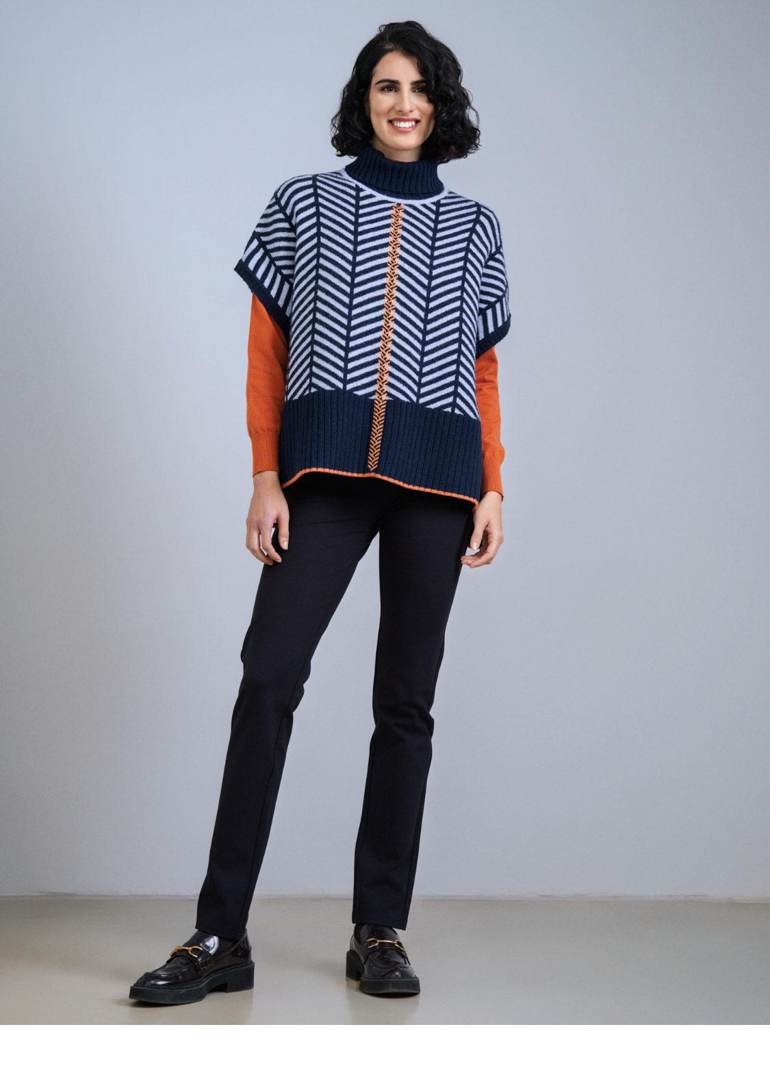 Scorzzo Chevron Knit Poncho Jumper – AW25/26