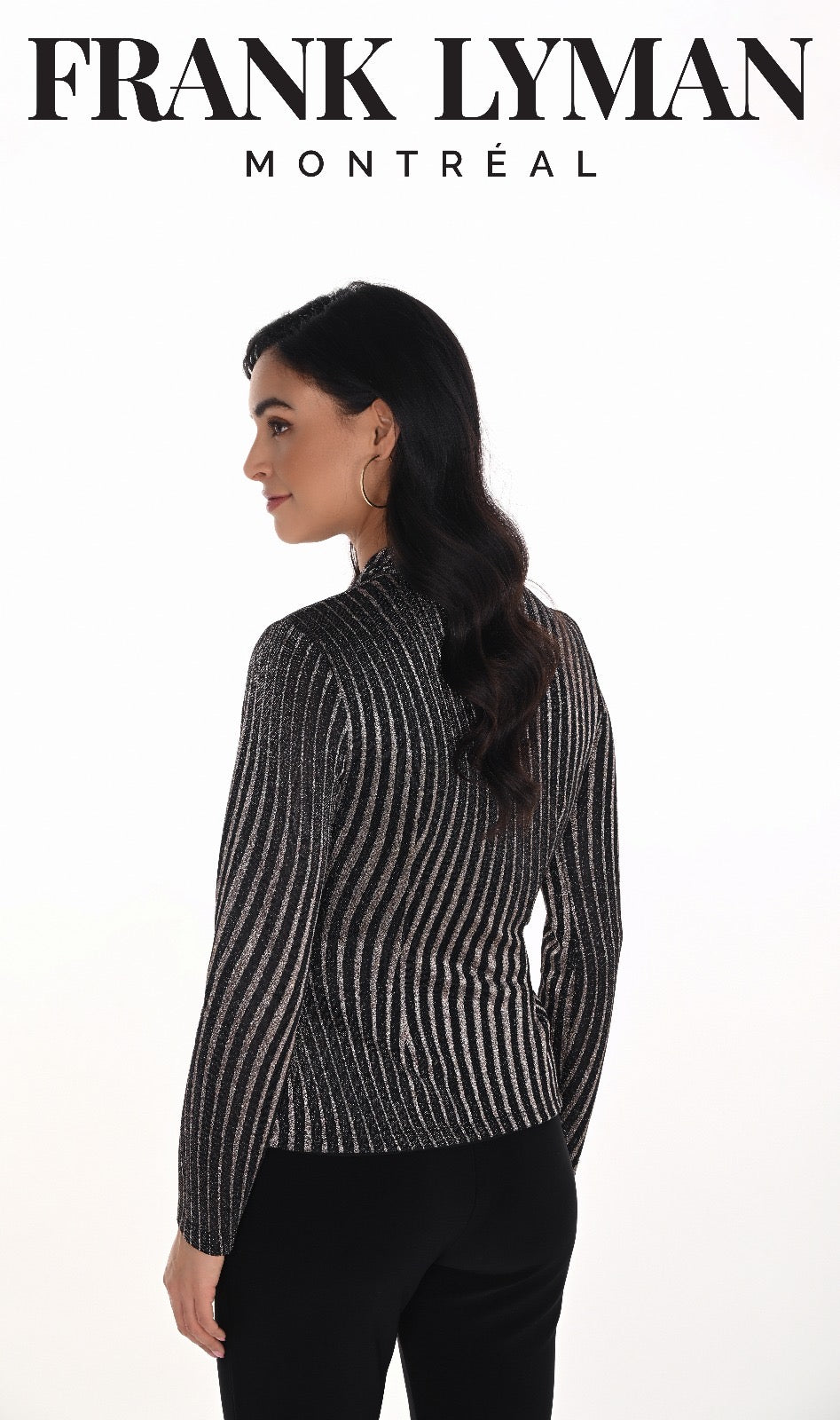 : Frank Lyman Black & Gold Metallic Wrap Top