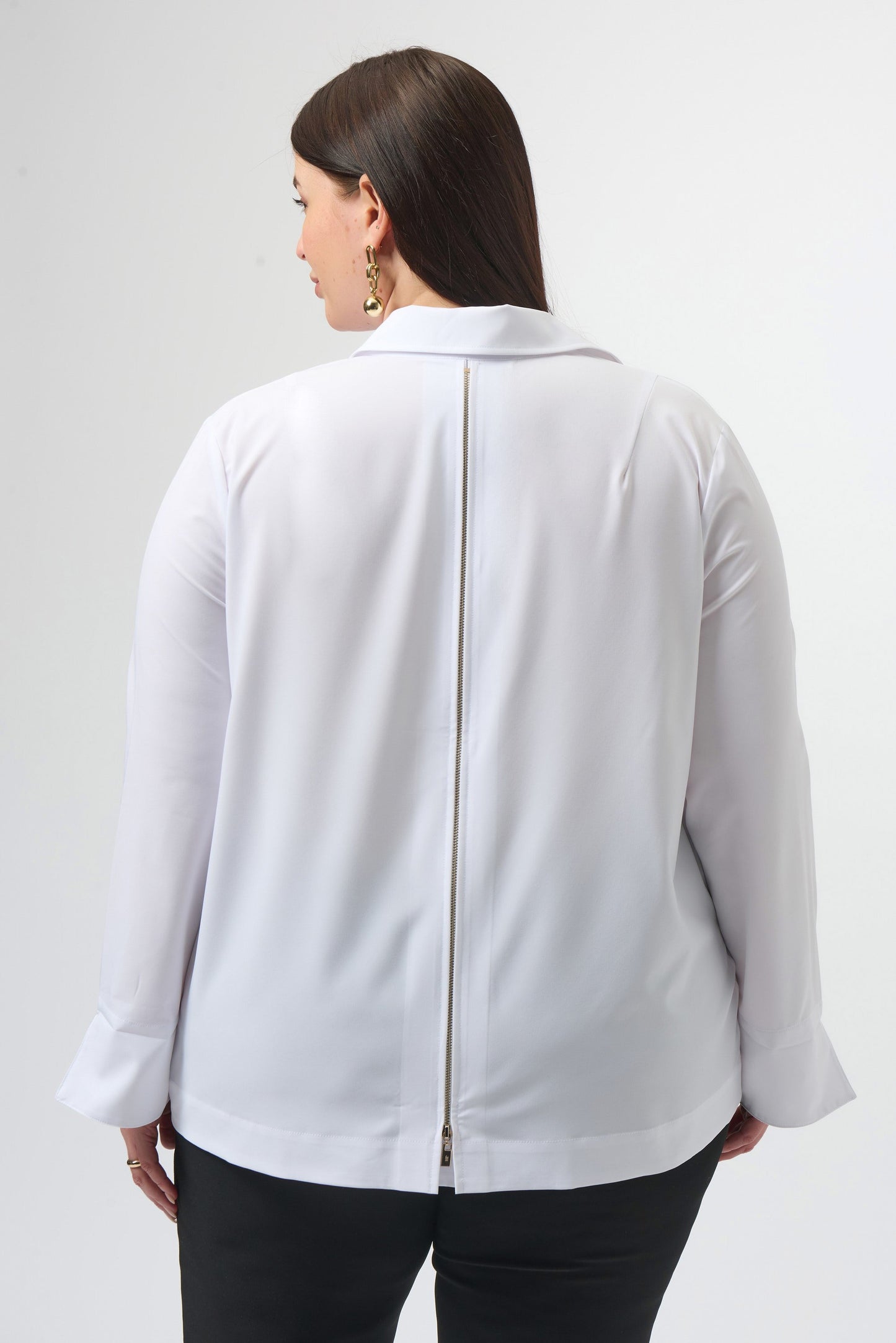 JOESPH RIBKOFF 253923 Stretch Poplin Button-Front Blouse with Zipper Accent in optic white