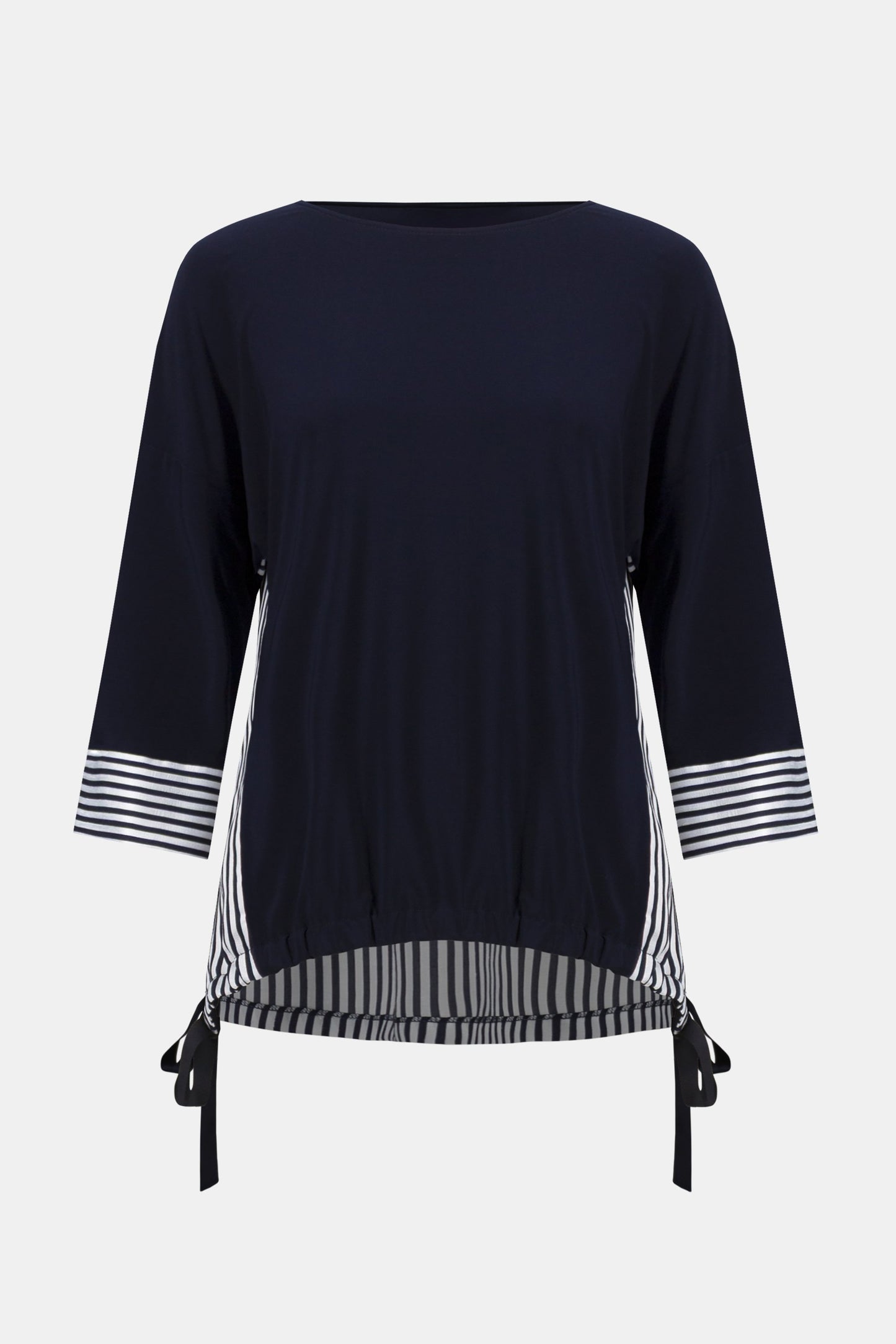 Silky Knit and Woven Stripe Top With High Low Hem
261193