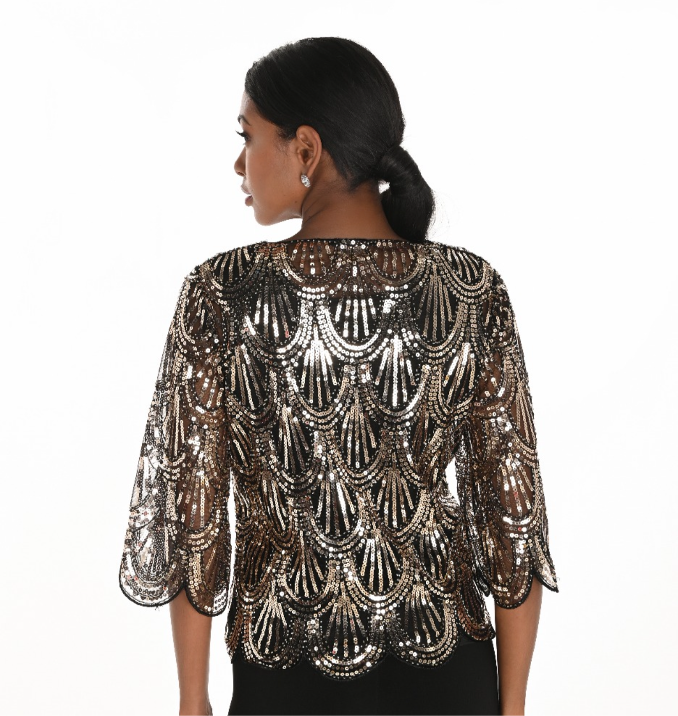 Frank Lyman Black & Gold Sequin Cape Jacket