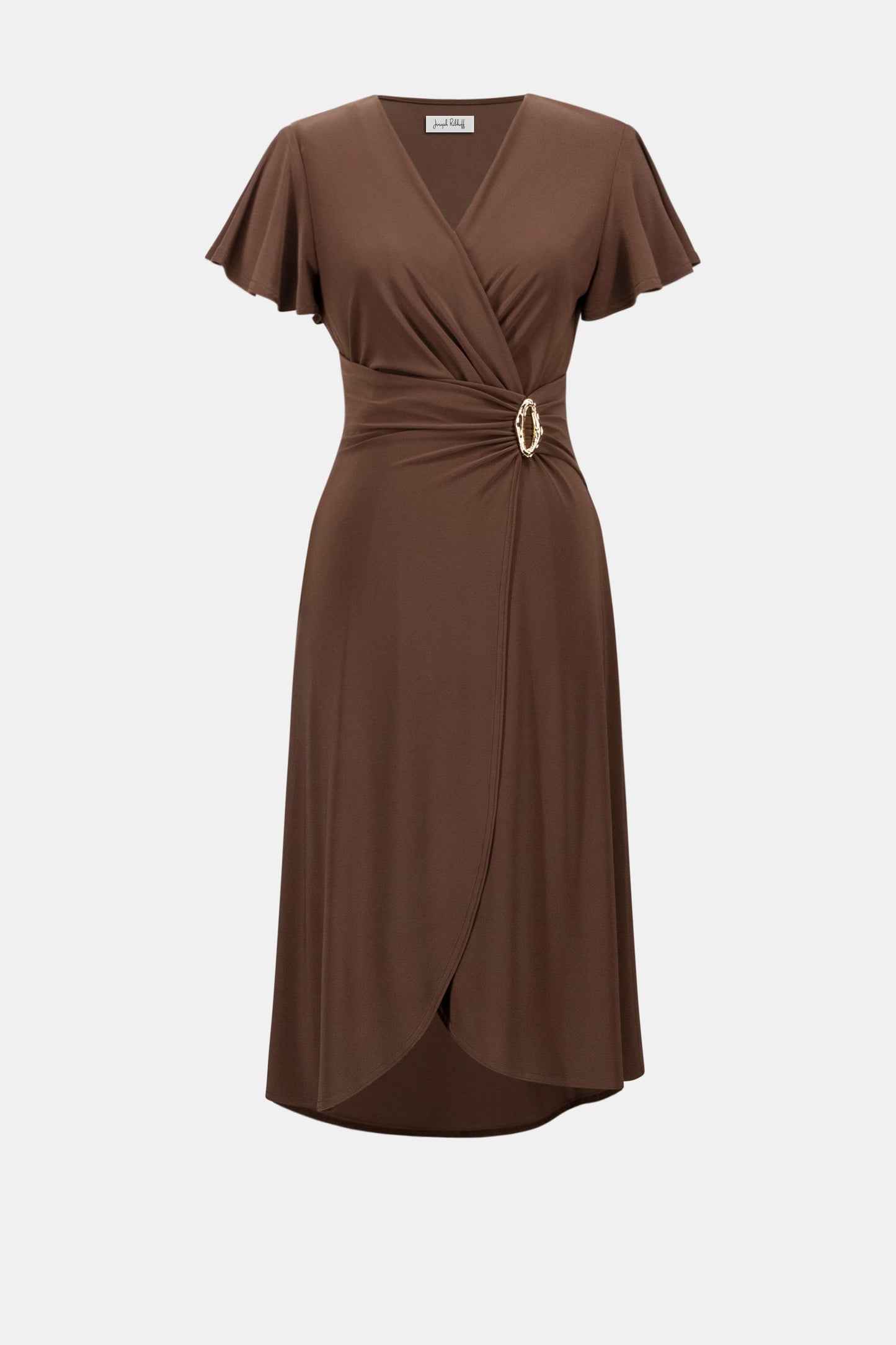 JOSEPH RIBKOFF 262140 Silky Knit Wrap Dress With Ruffled Sleeves