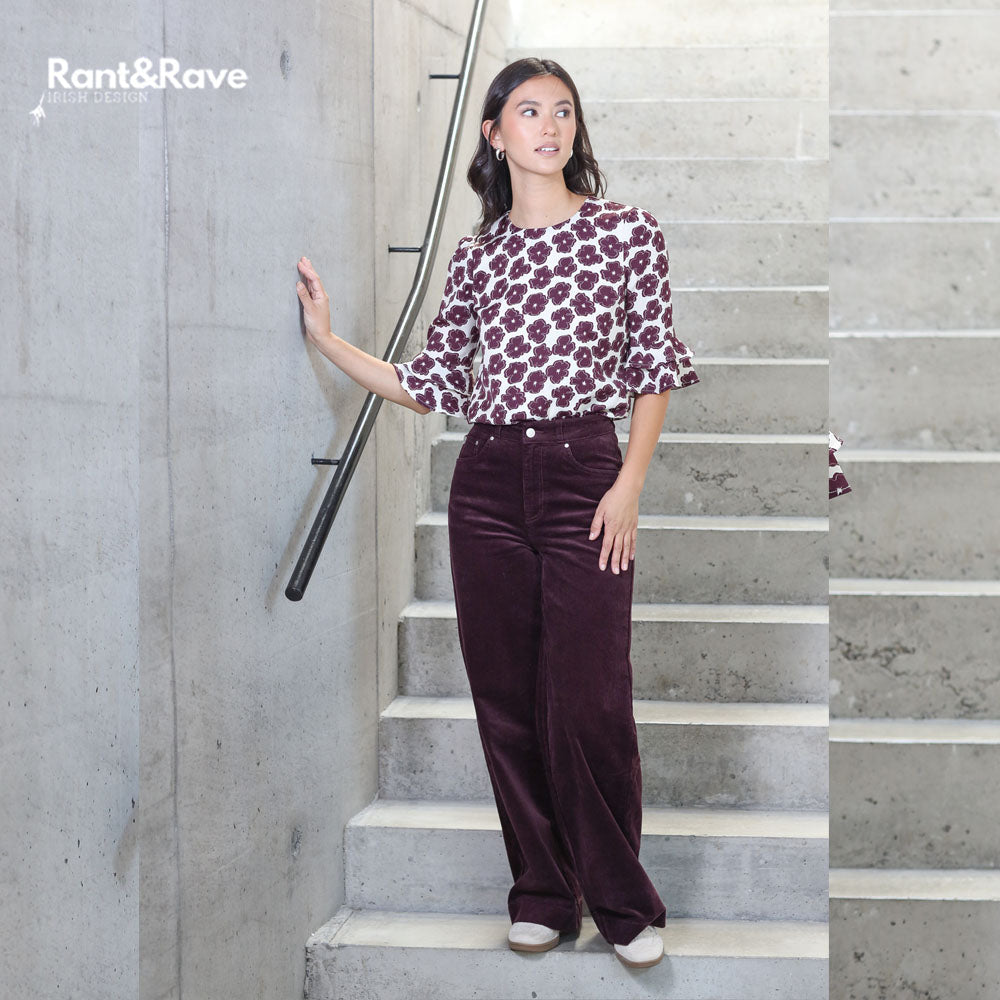 Rant & Rave Jacinda Wide Leg Cord Plum (short)