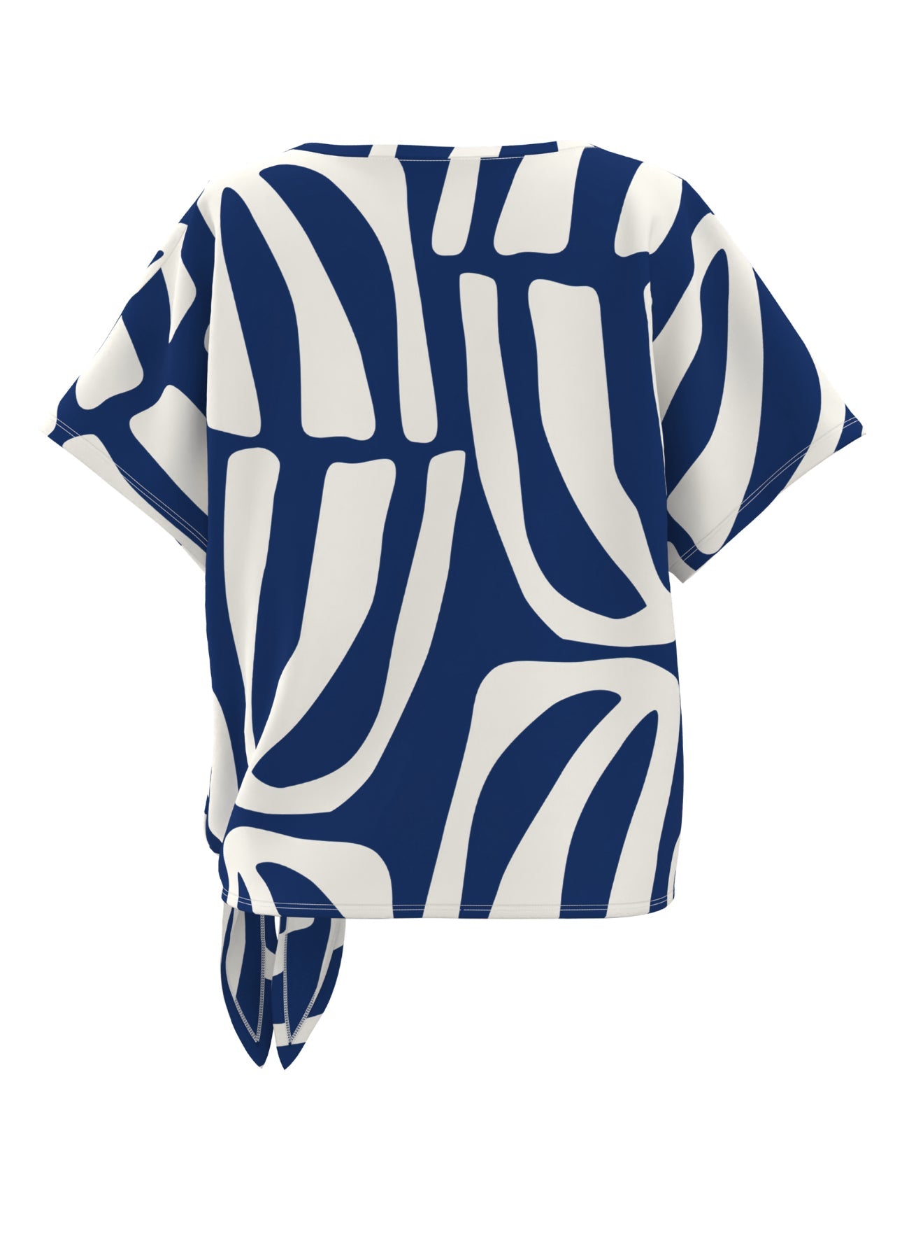 TUZZI navy abstract print top with tie detail