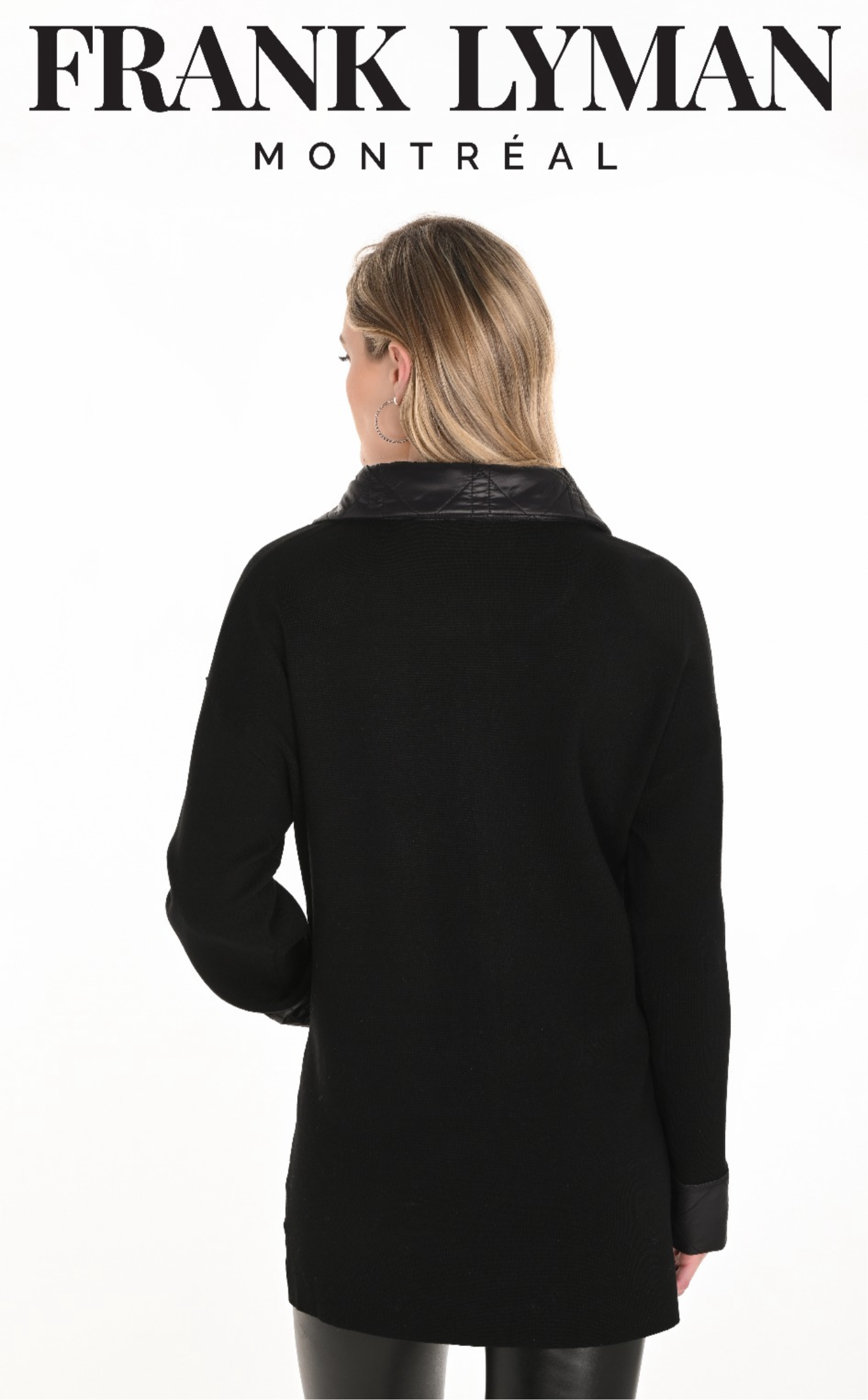 Frank Lyman Black Knit Zip Jacket with Quilted Trim