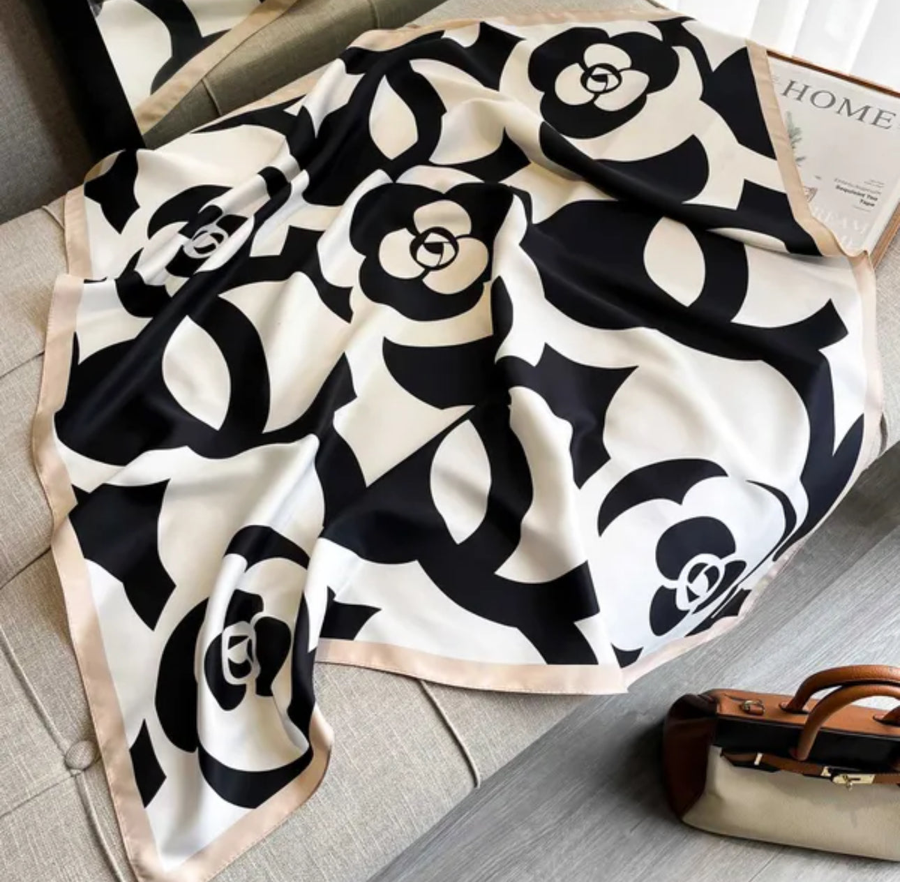 Black and ivory floral scarf