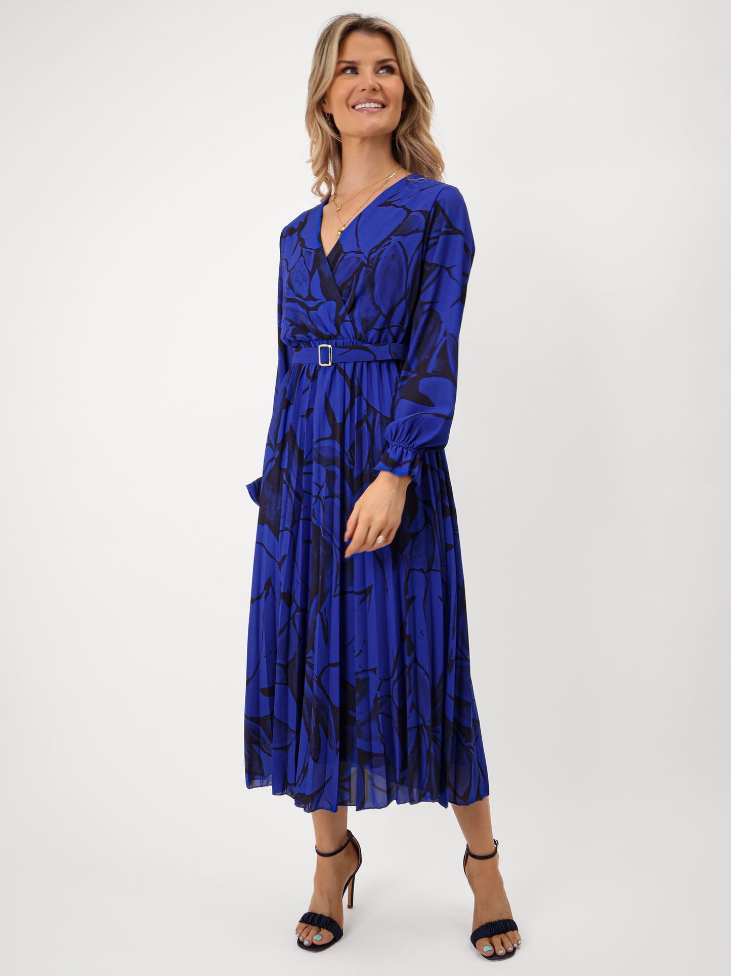 Positano : Royal Blue & Black Print Midi Dress