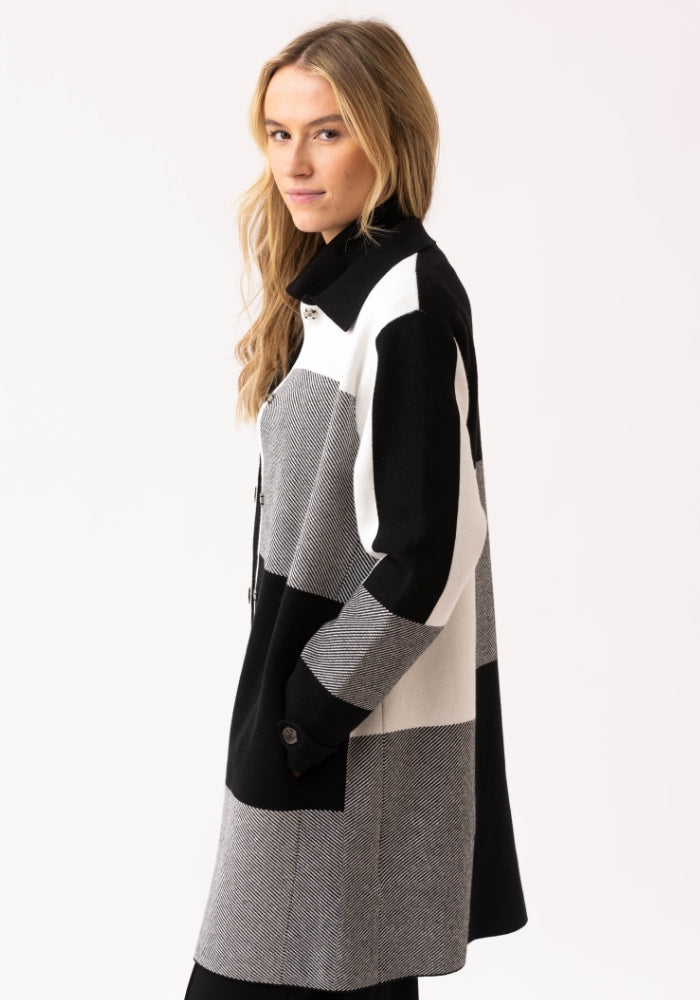 Marble Longline Knit Jacket – Black/Grey/White