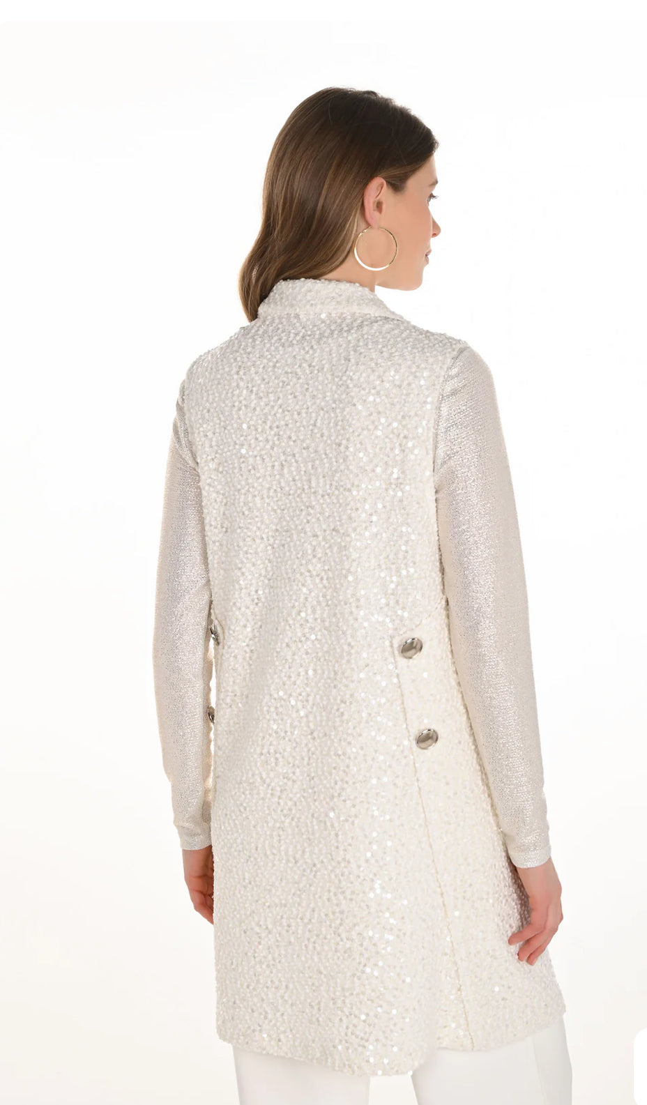 Frank Lyman Winter White Sequin Sleeveless Long Vest Style 254207