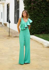 Green jumpsuit with ruffle