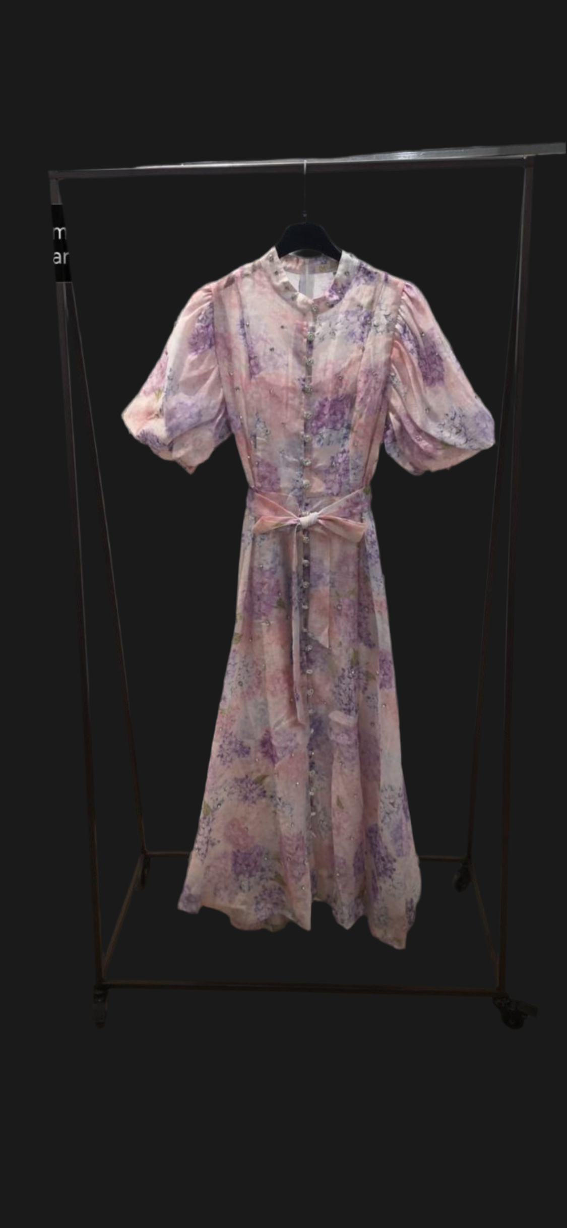 ✨ Lilac Floral Puff Sleeve Midi Dress