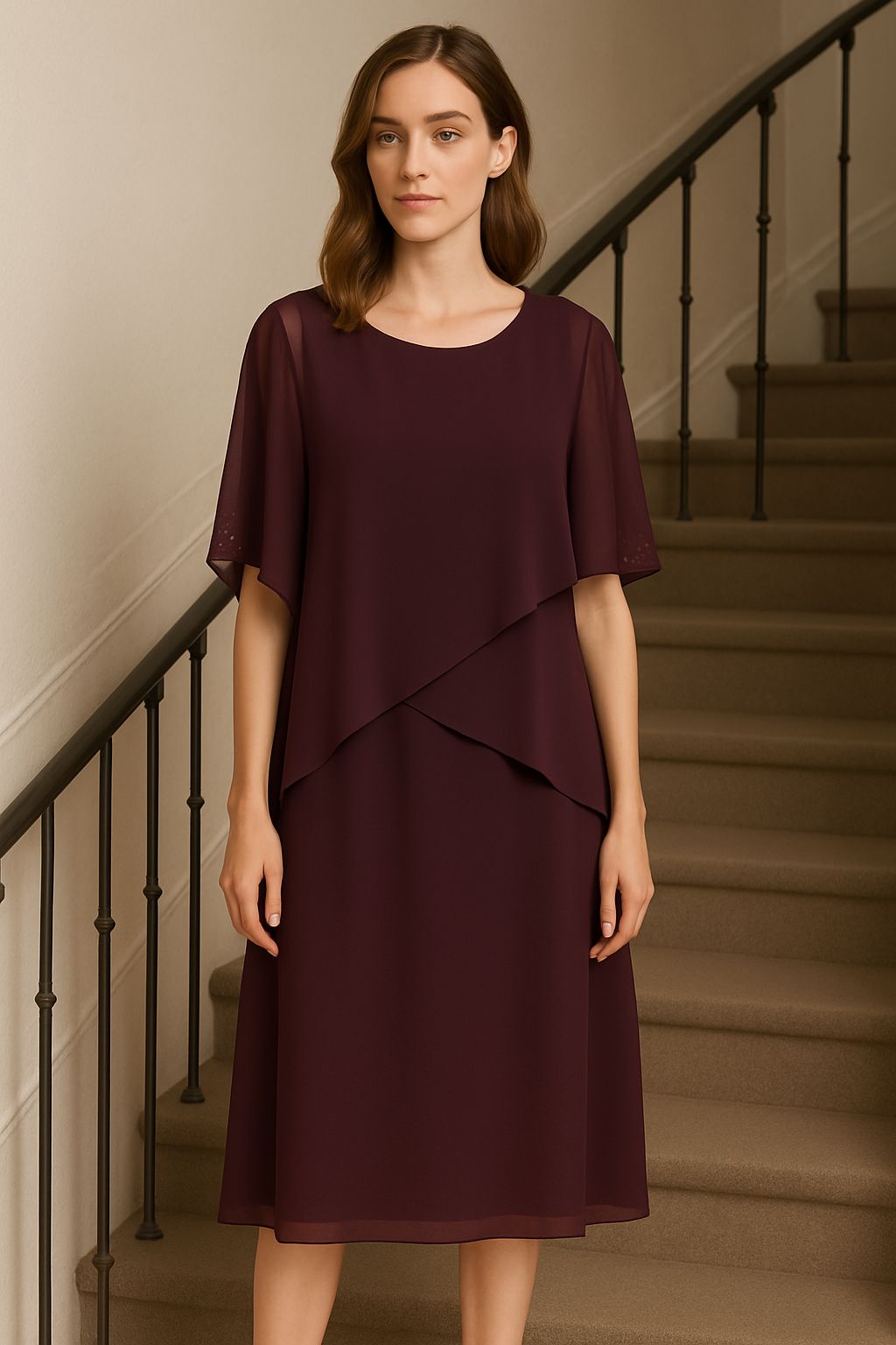 Plum Layered Chiffon Dress kk luxury design