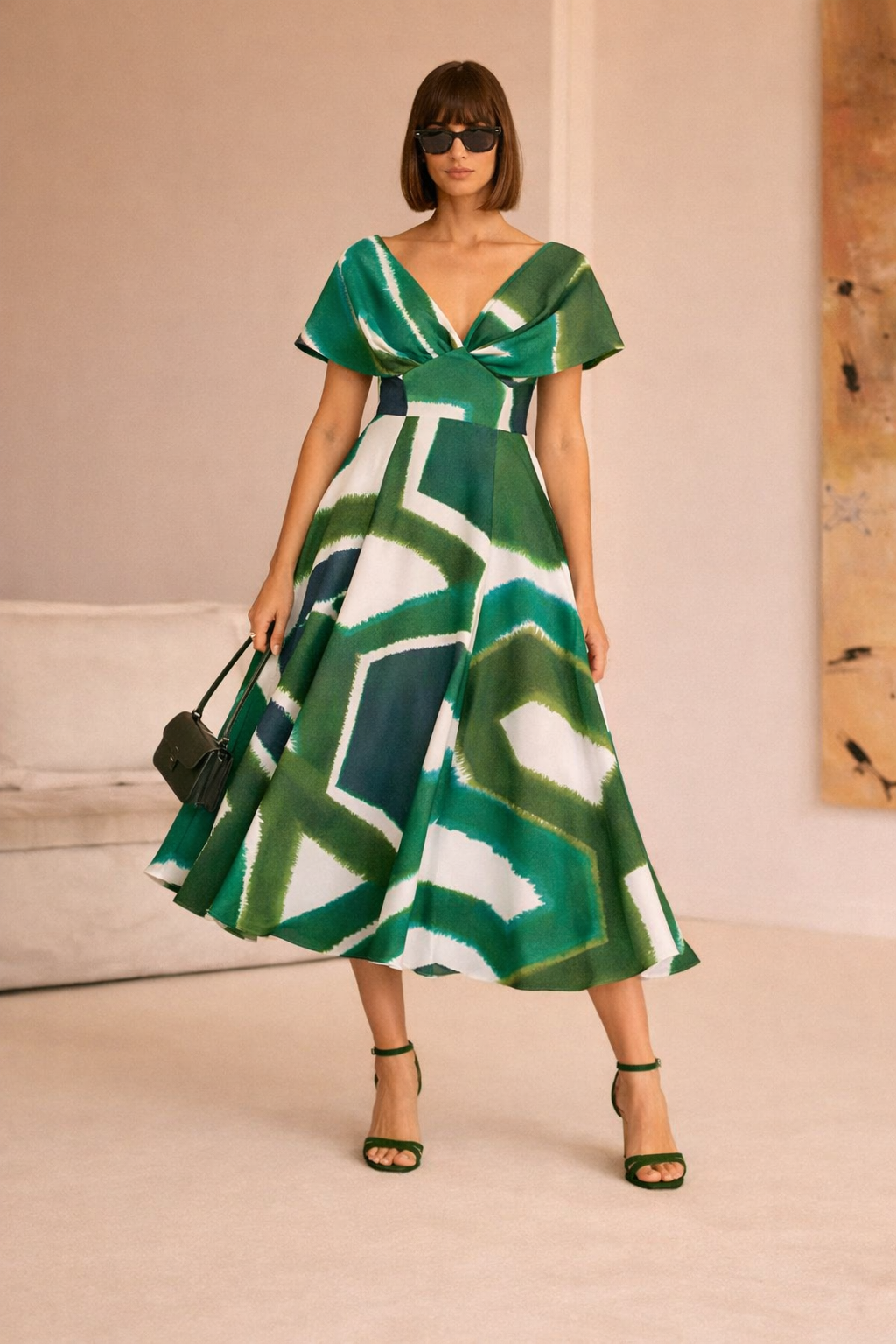 Carla Ruiz – Green Abstract Print Midi Dress 52542
