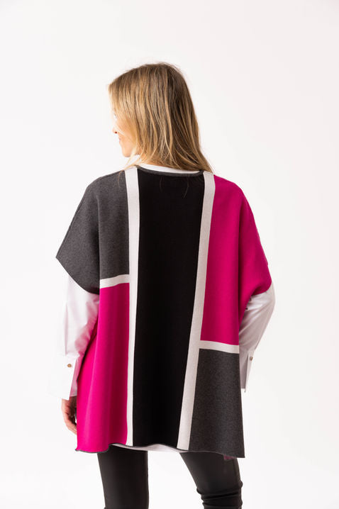 Marble Colour Block Poncho – Style 8112 (Fuchsia/Charcoal