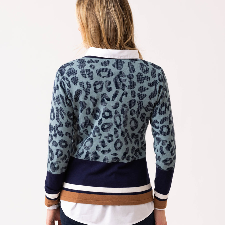 NAVY/BROWN/WHITE LEOPARD PRINT JUMPER marble 7997