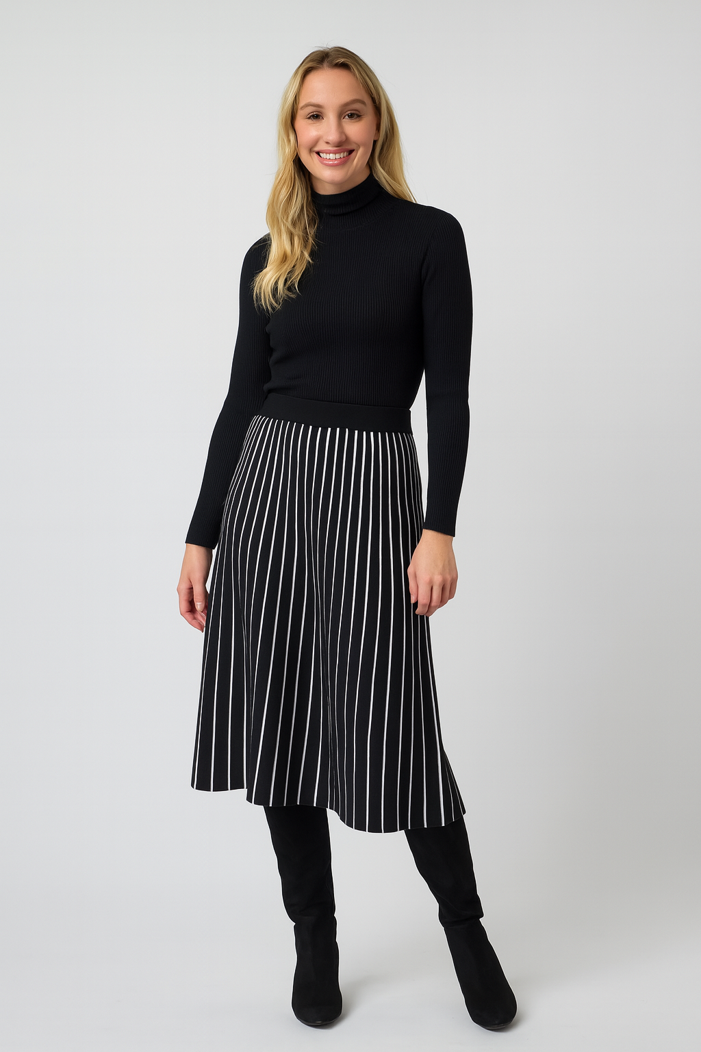 Marble 7532 Knit Skirt – Black & White Stripe