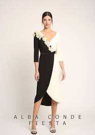 Alba Conde Black & Ivory Floral Detail Dress