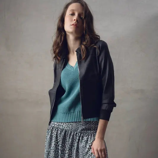 Marble navy faux leather jacket