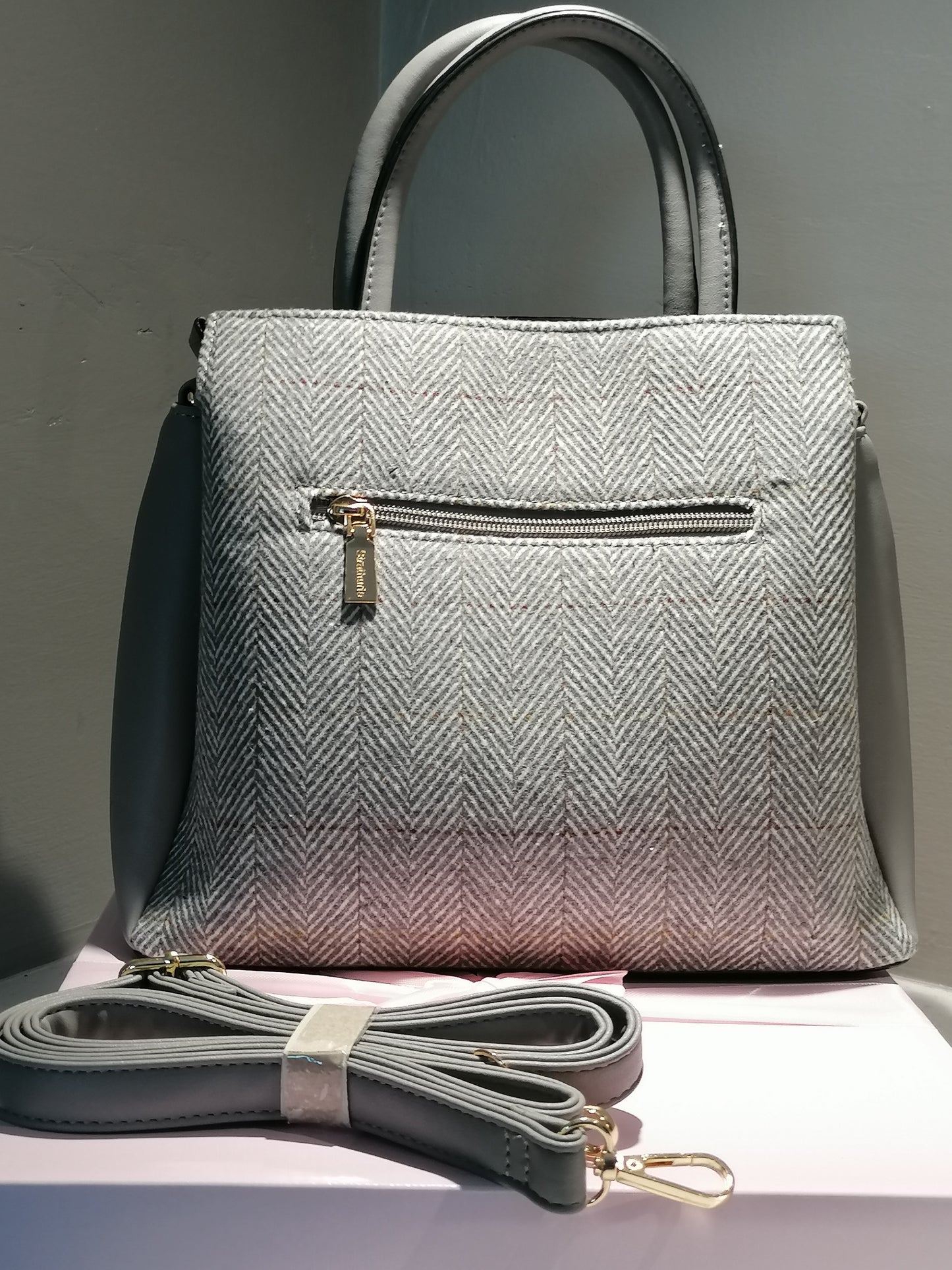 light grey herringbone handbag 8006