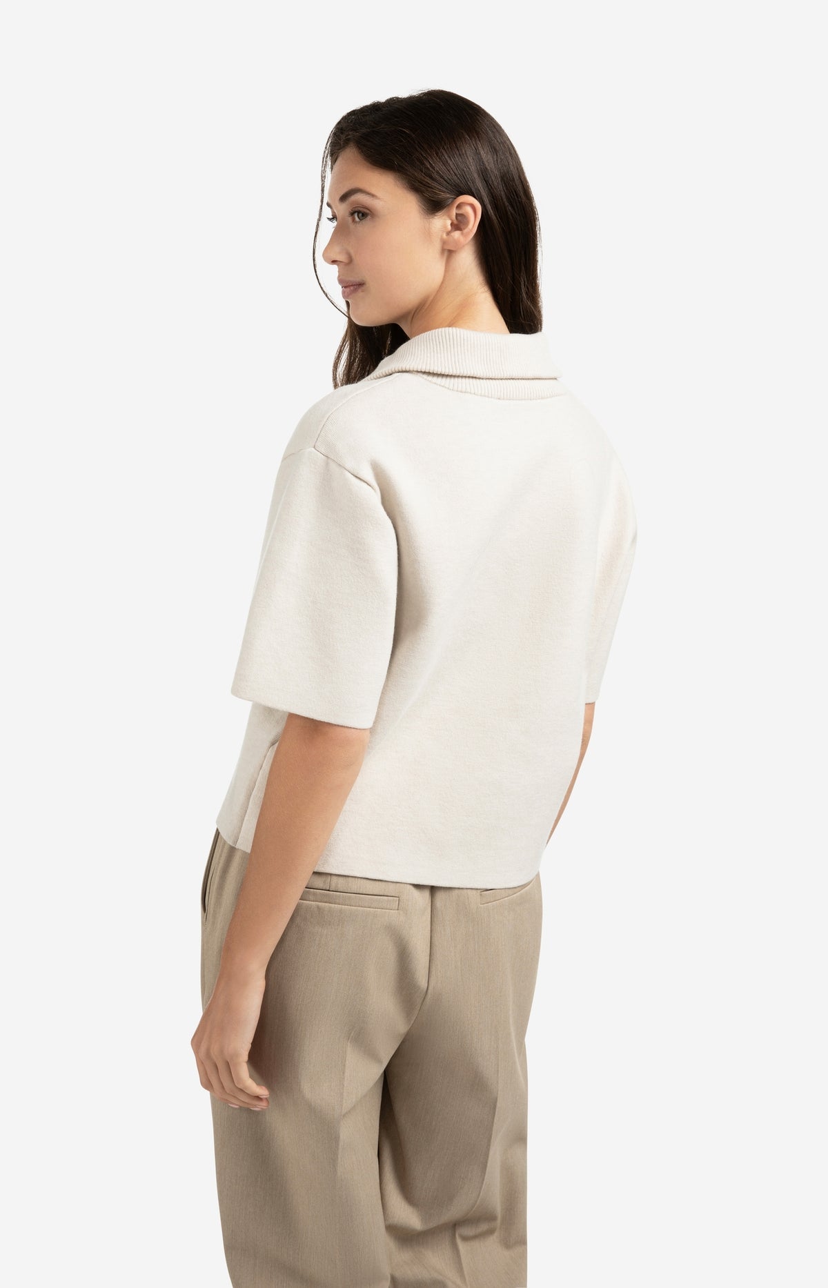 YaYa Short sleeve sweater with collar and half zip