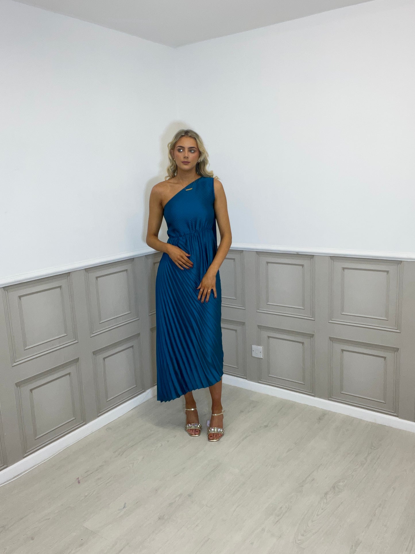 Tessa teal one shoulder dress