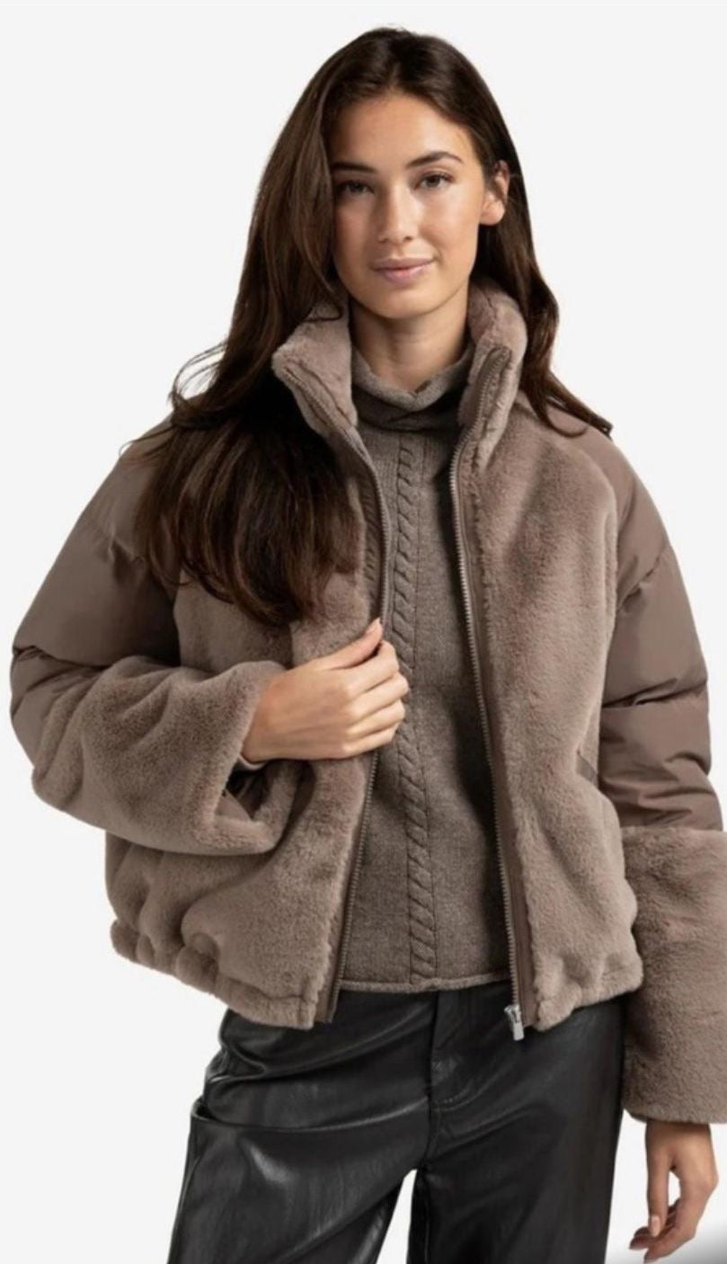 YaYa Taupe Faux Shearling & Quilted Jacket