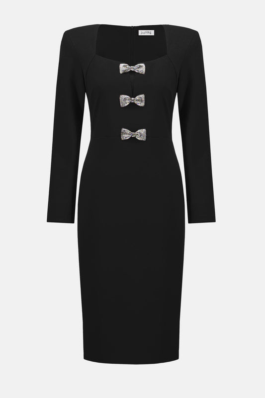 Joseph Ribkoff Sheath Dress With Rhinestone Bows Style 254053