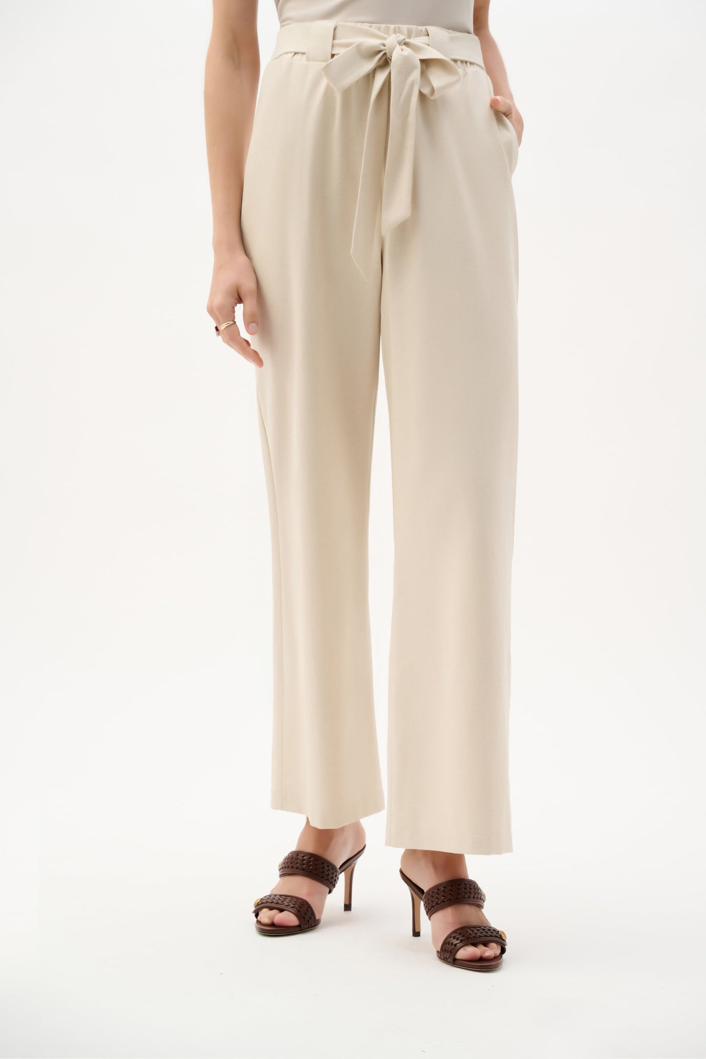 JOSEPH RIBKOFF 262040 Linen Woven Pull-On Wide Leg Pants