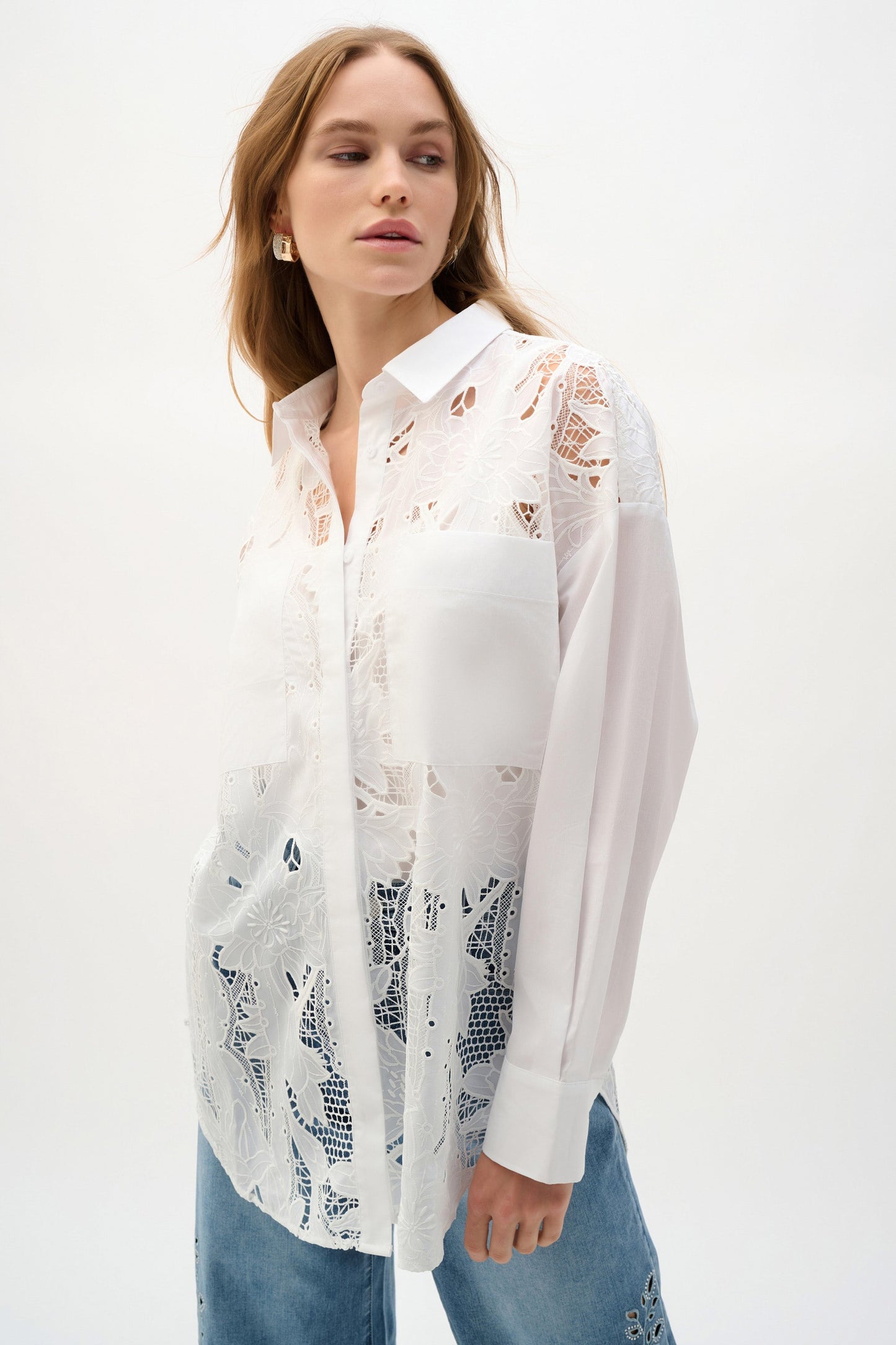JOSEPH RIBKOFF Cotton Lace Boxy Blouse With Embroidery
262952