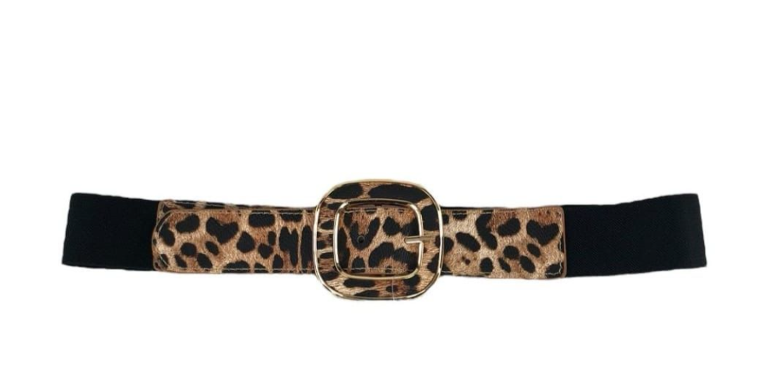 Leopard Print Statement Belt with Gold Buckle
