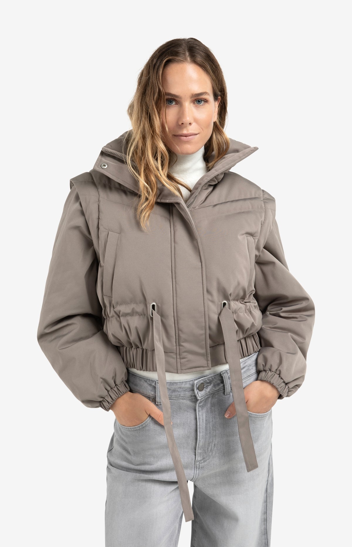YAYA cropped nylon jacket with zip-off sleeves