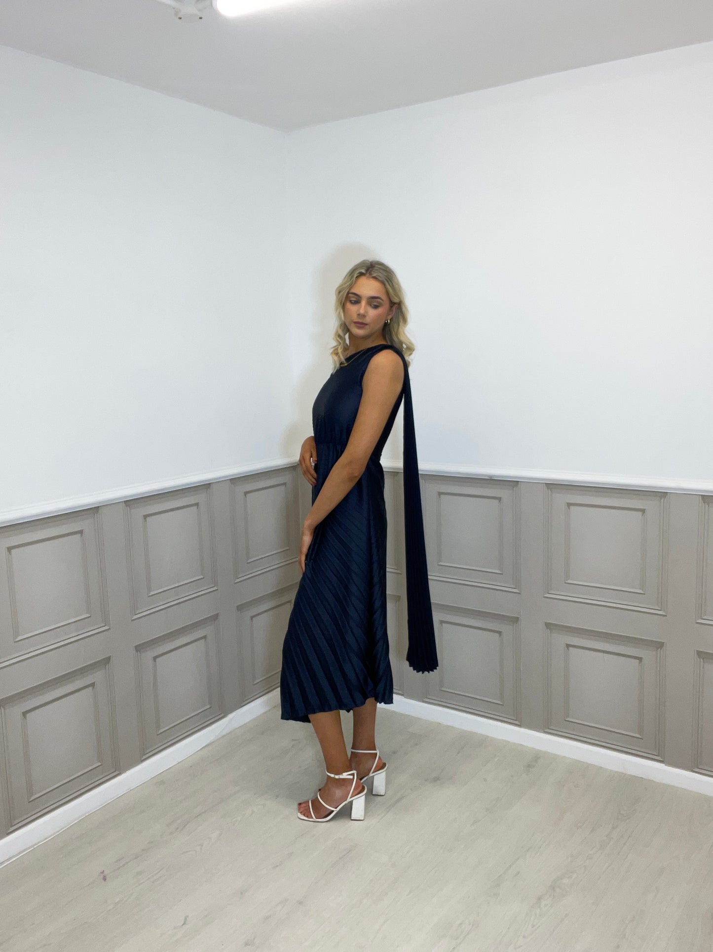 Tessa navy one shoulder dress