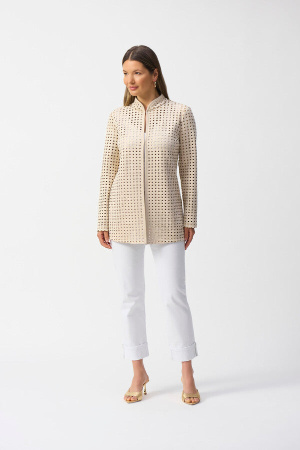 Joseph Ribkoff  beige laser-cut suede jacket(