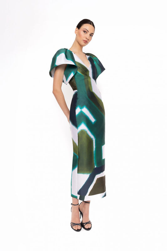 Carla Ruiz – Green Abstract Print Midi Dress 52544