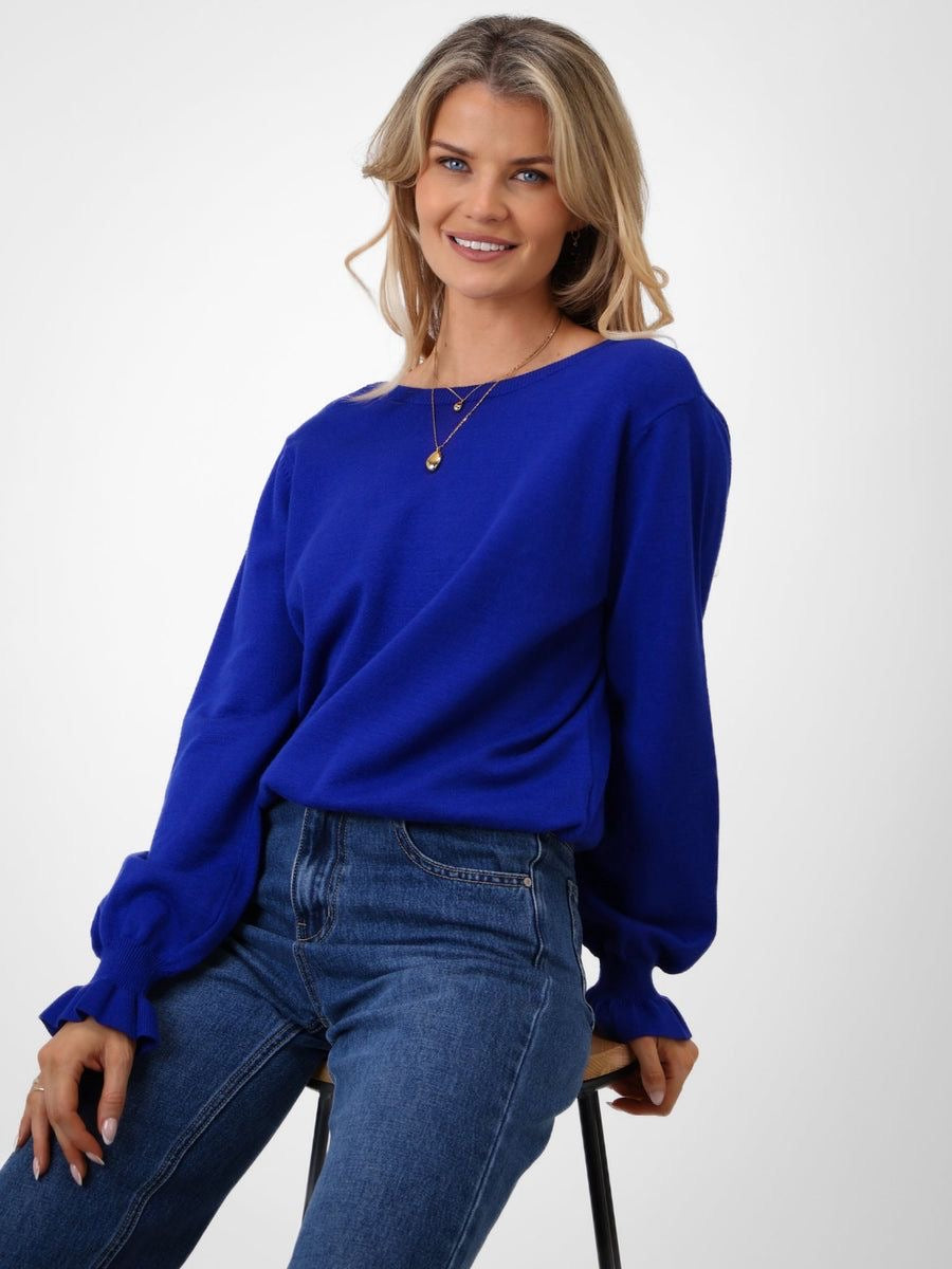 KATE & PIPPA bliss bow knit jumper in blue
