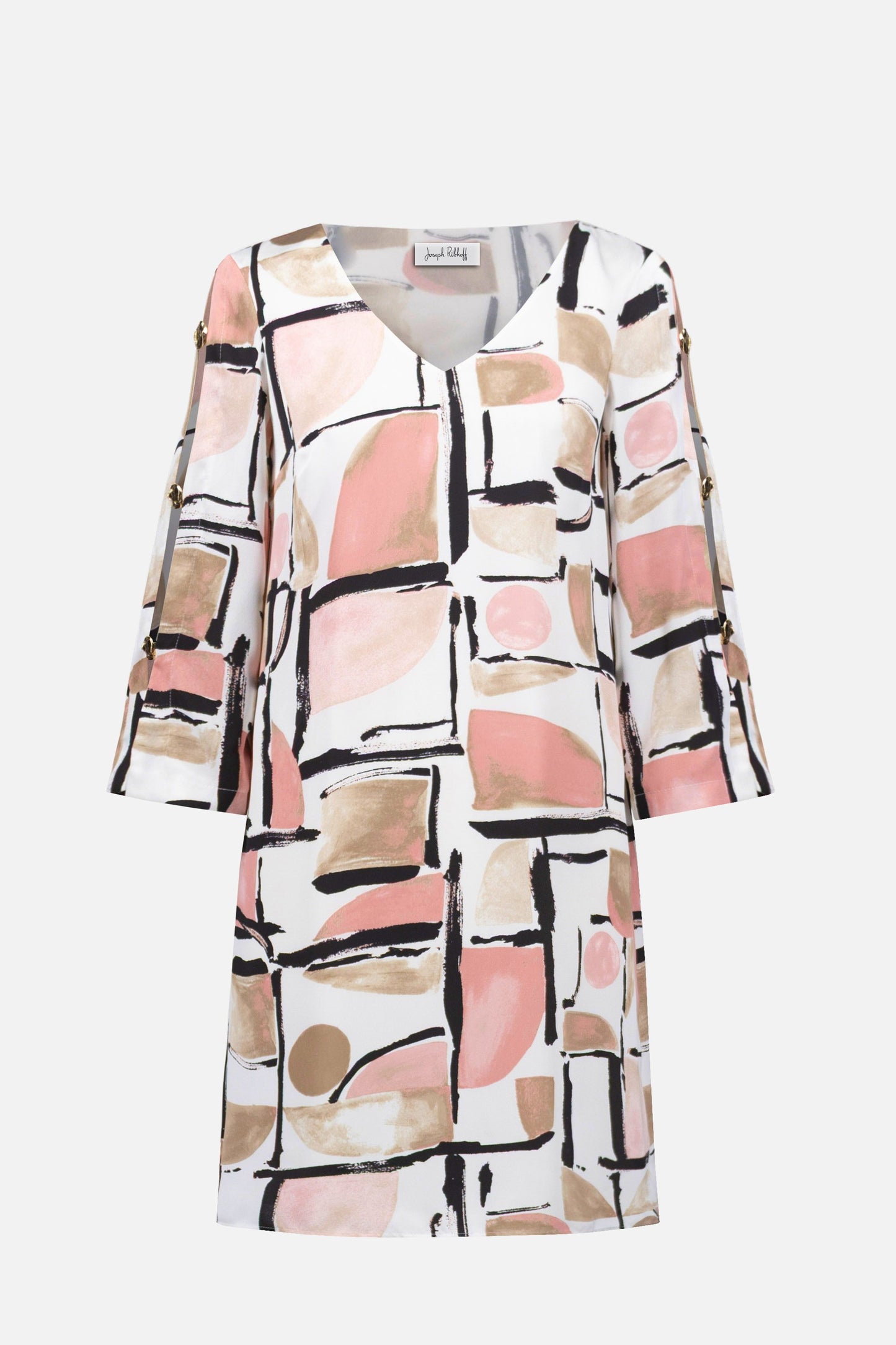 Recycled Satin Abstract Print Trapeze Dress With Gold Detail
261258 Joseph Ribkoff