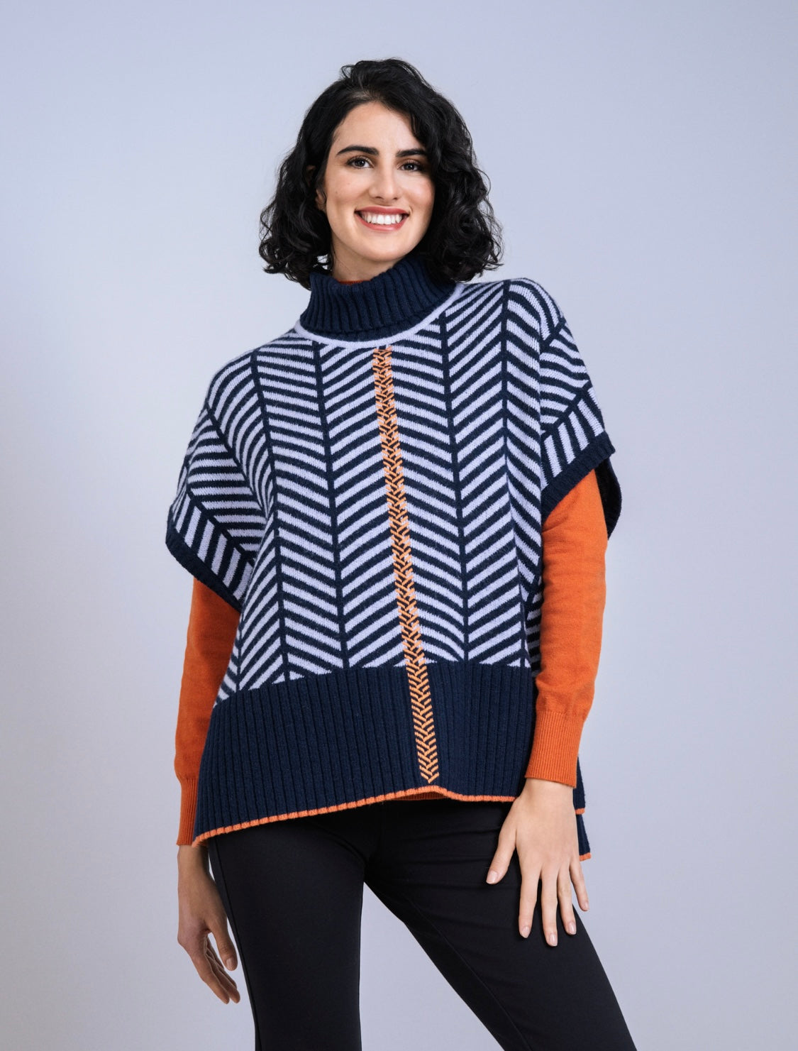 Scorzzo Chevron Knit Poncho Jumper – AW25/26
