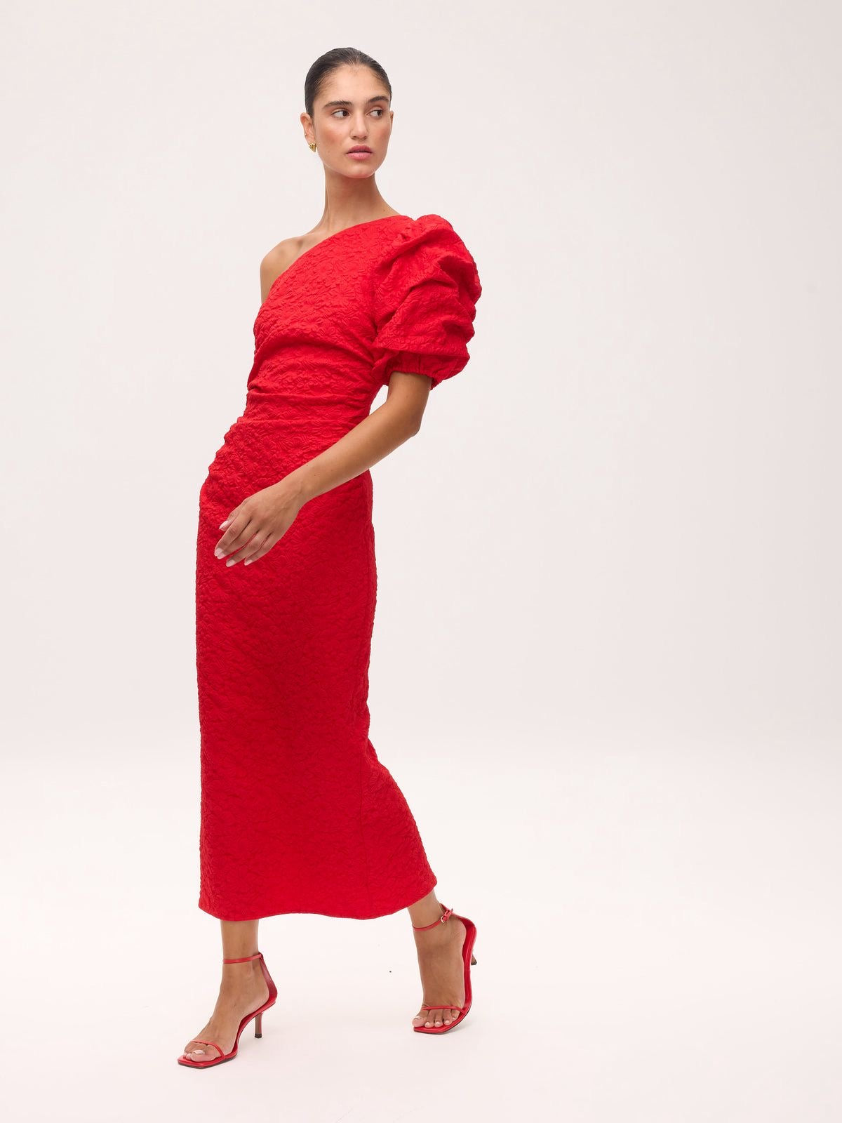 Mioh Isabella Red one shoulder midi dress