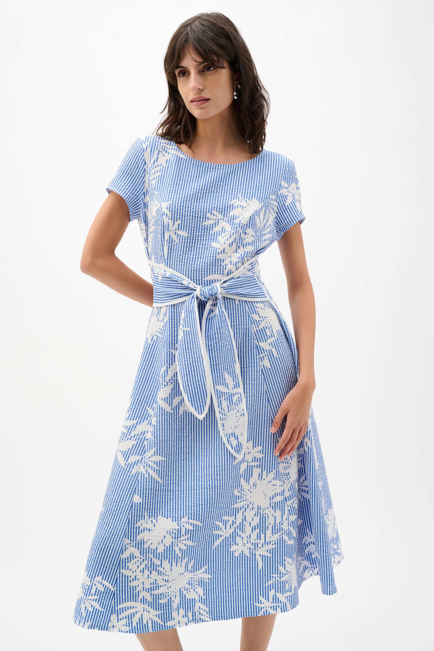 JOSEPH RIBKOFF 262191 Woven Seersucker Floral Print Fit And Flare Dress