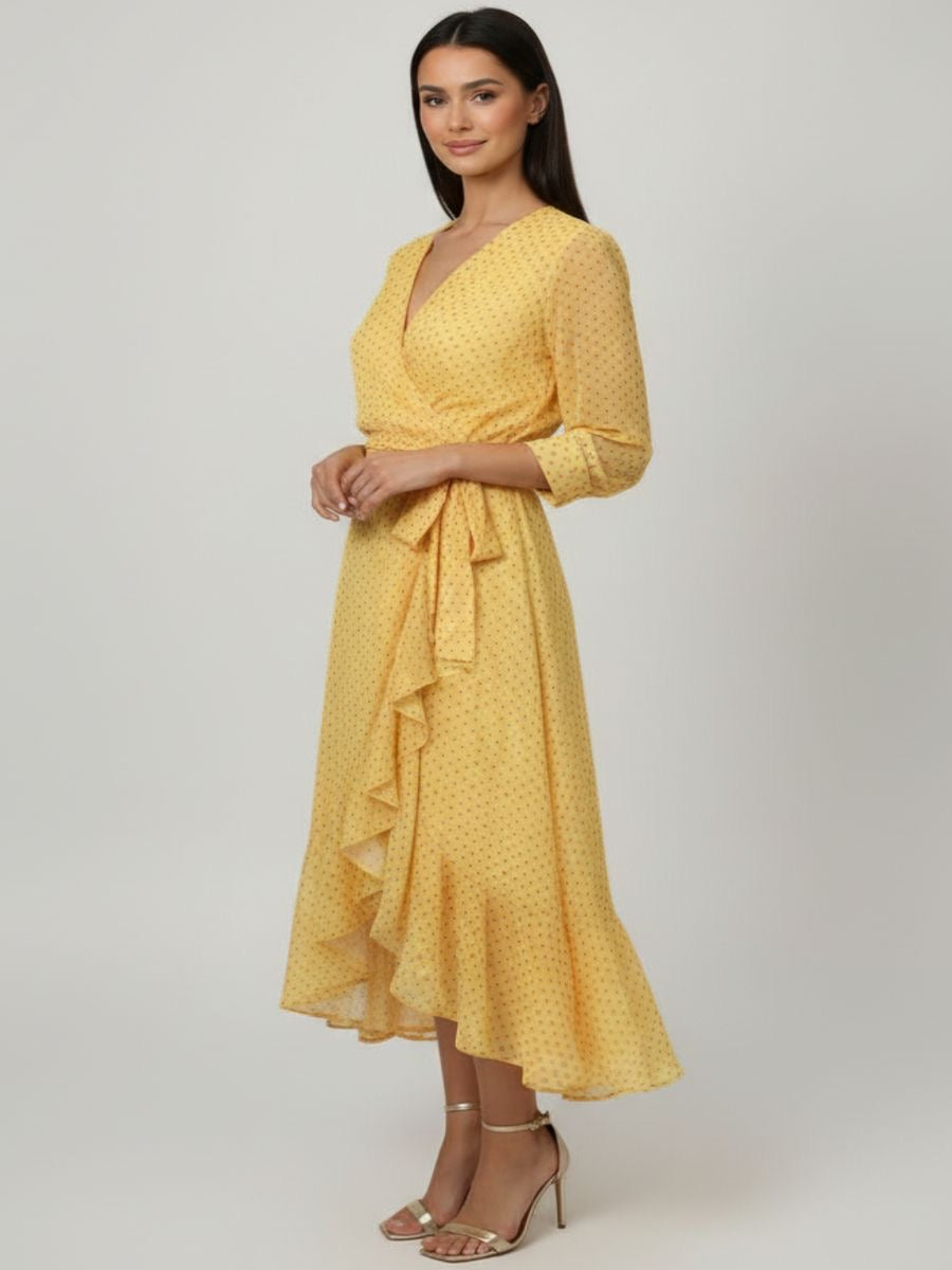 Kate & Pippa ballerina lemon polka dot wrap midi dress