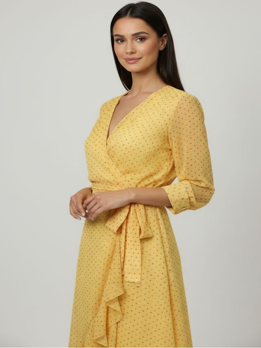 Kate & Pippa ballerina lemon polka dot wrap midi dress